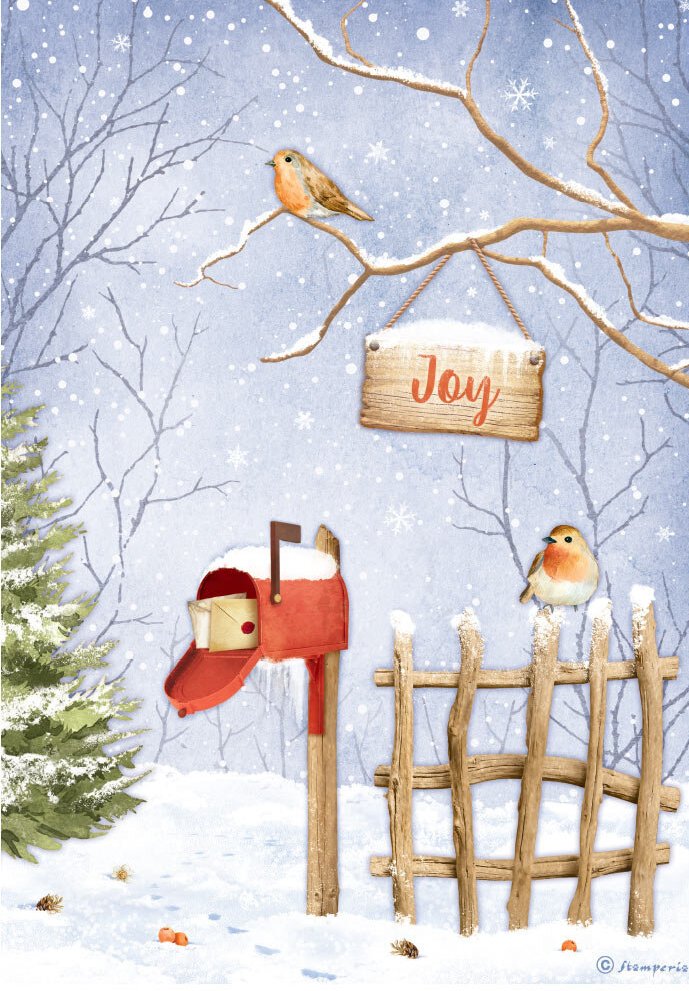 Stamperia Winter Valley A4 Rice Paper Joy Birds (DFSA4798)
