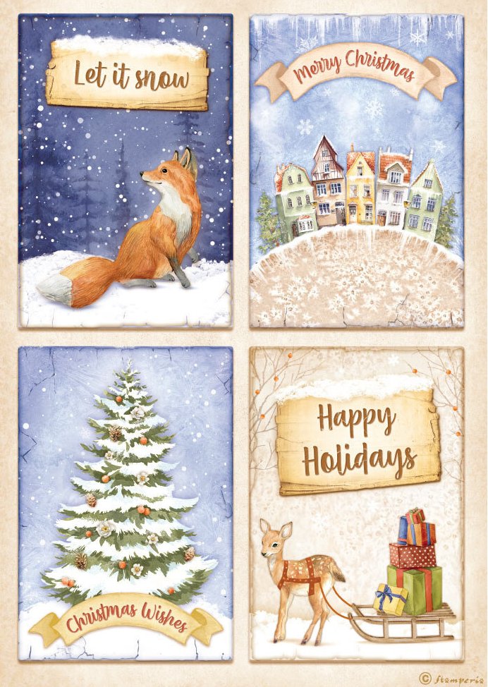 Stamperia Winter Valley A4 Rice Paper 4 Cards Fox (DFSA4802)