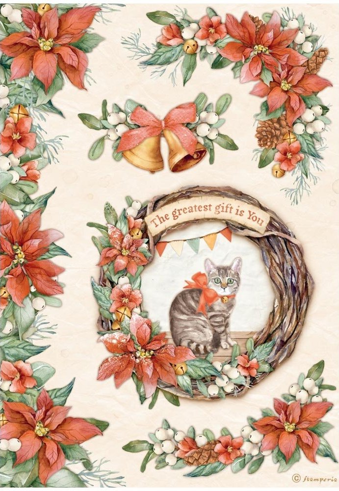 Stamperia All Around Christmas A4 Rice Paper Garland with Cat (DFSA4803)
