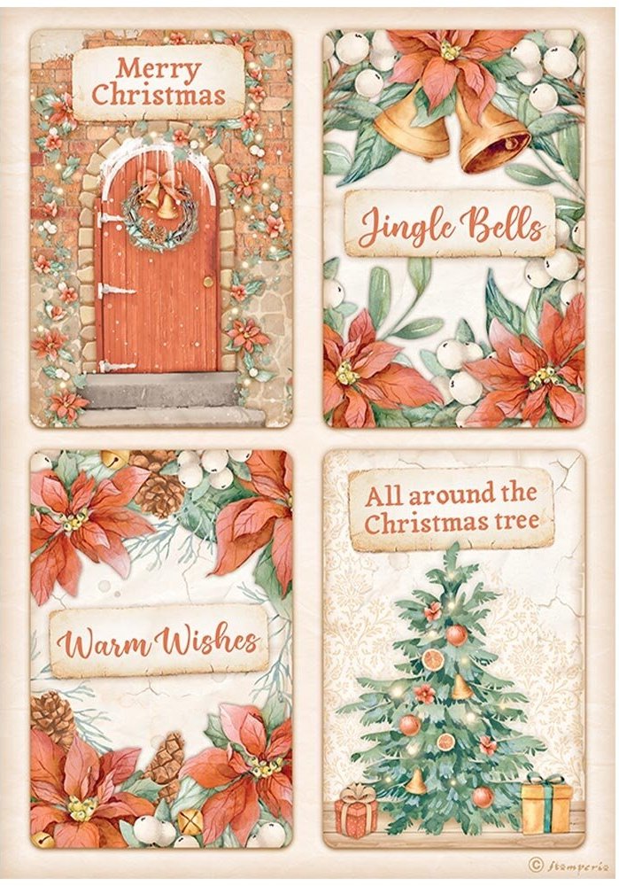 Stamperia All Around Christmas A4 Rice Paper- 4 Cards (DFSA4808)