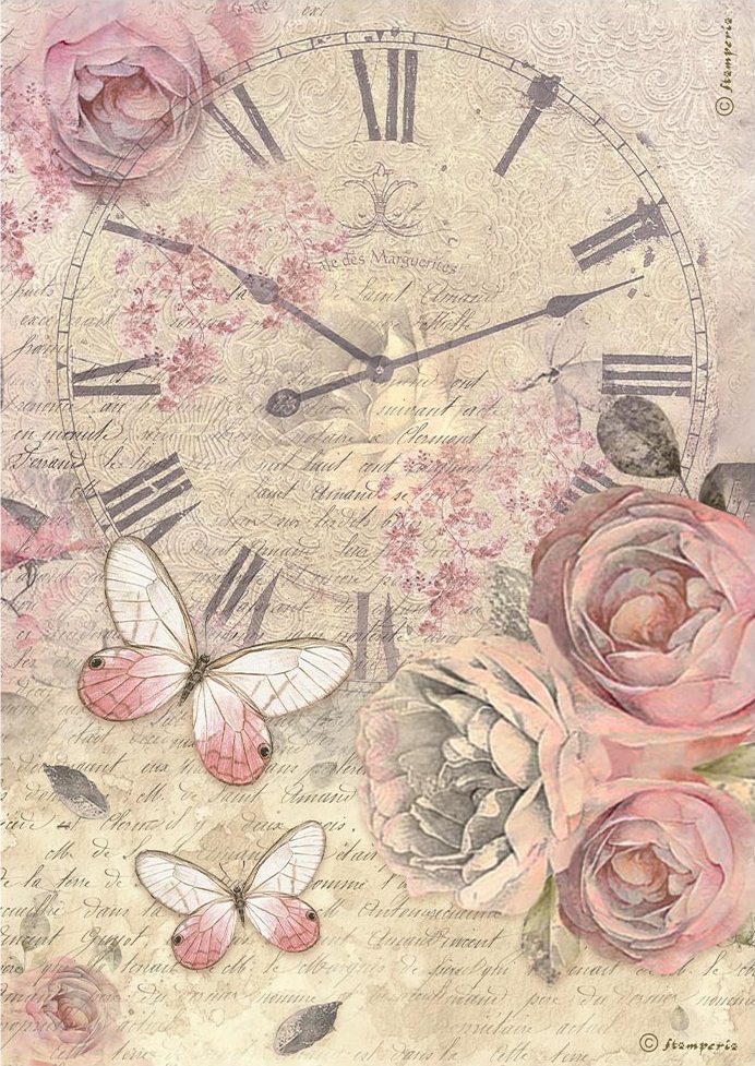 Stamperia Shabby Rose  A4 Rice Paper -  Clock  (DFSA4880)