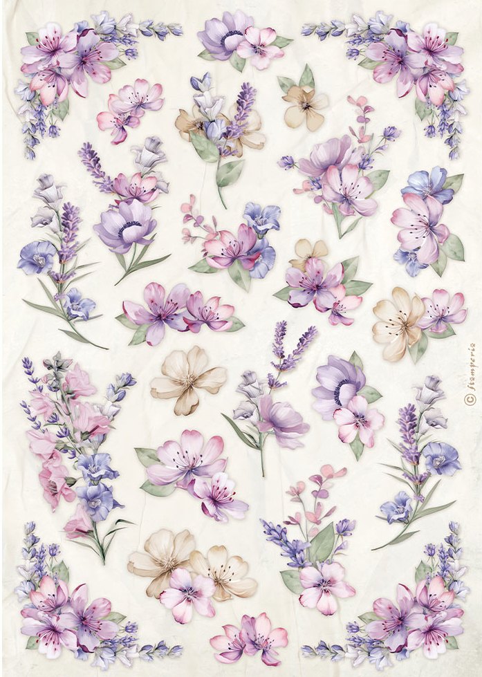 Stamperia Lavender A4 Rice Paper - Flower Pattern (DFSA4881)
