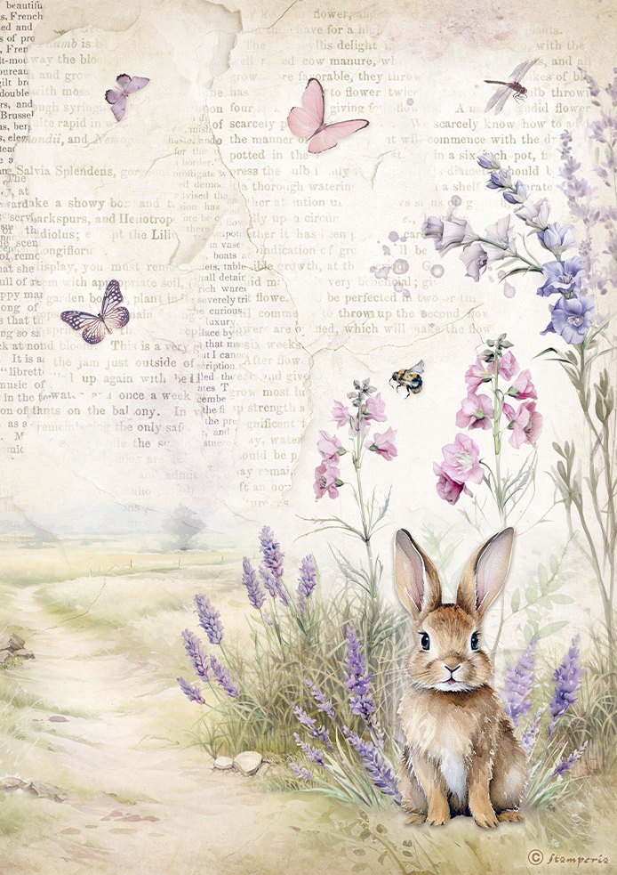 Stamperia Lavender A4 Rice Paper - Bunny (DFSA4883)