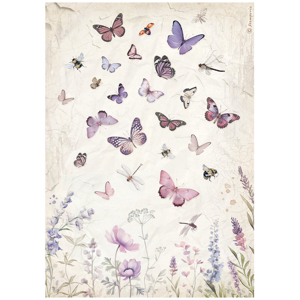 Stamperia Lavender A4 Rice Paper - Butterfly  (DFSA4884)