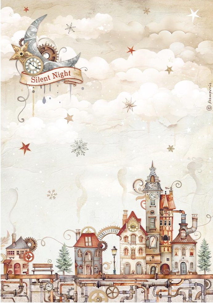 Stamperia Gear Up For Christmas A4 Rice Paper - Cozy Houses (DFSA4936)