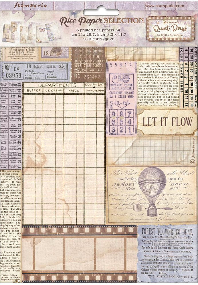 Stamperia Quiet Days A4 Rice Paper Selection (6pcs)