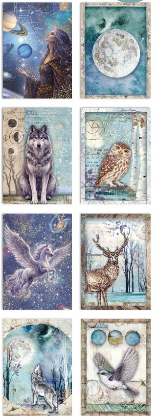 Stamperia Cosmos A6 Mini Rice Paper Selection (8pcs) by Cristina Radovan (DFSA6X11)