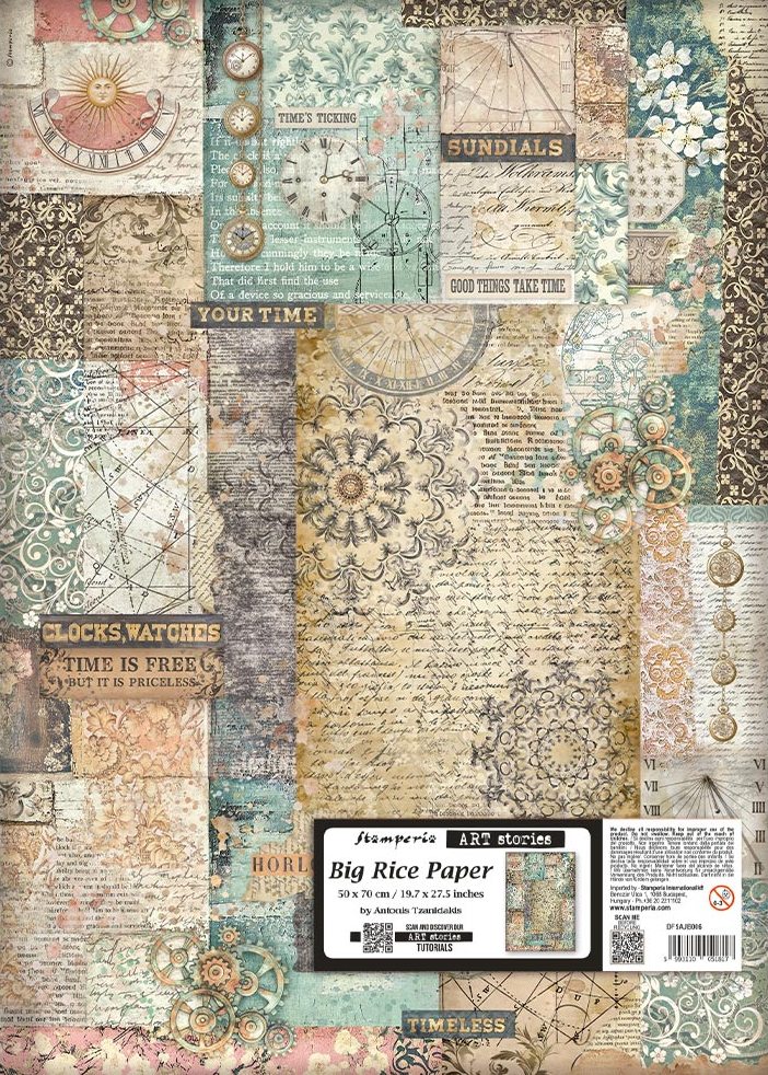Stamperia Art Stories Gardens of Time 50x70cm BIG Rice Paper - Mixed Pattern (DFSAJB006)