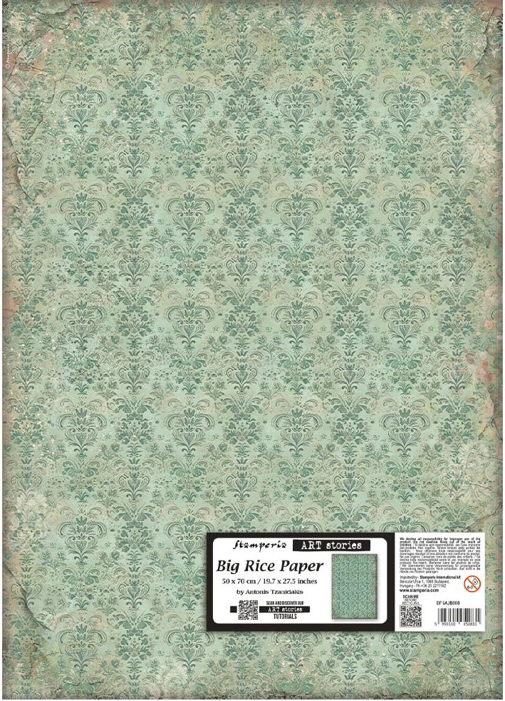 Stamperia Art Stories Gardens of Time 50x70cm BIG Rice Paper - Green Tapestry (DFSAJB008)