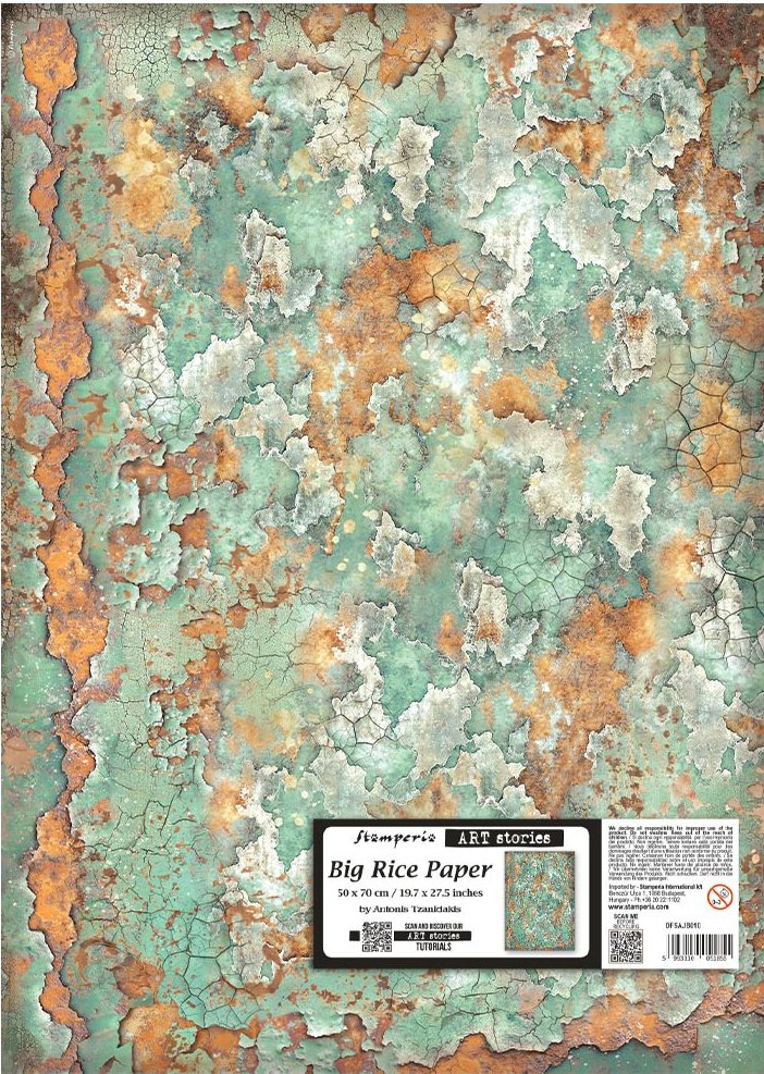 Stamperia Art Stories Gardens of Time 50x70cm BIG Rice Paper - Patina Pattern (DFSAJB010)