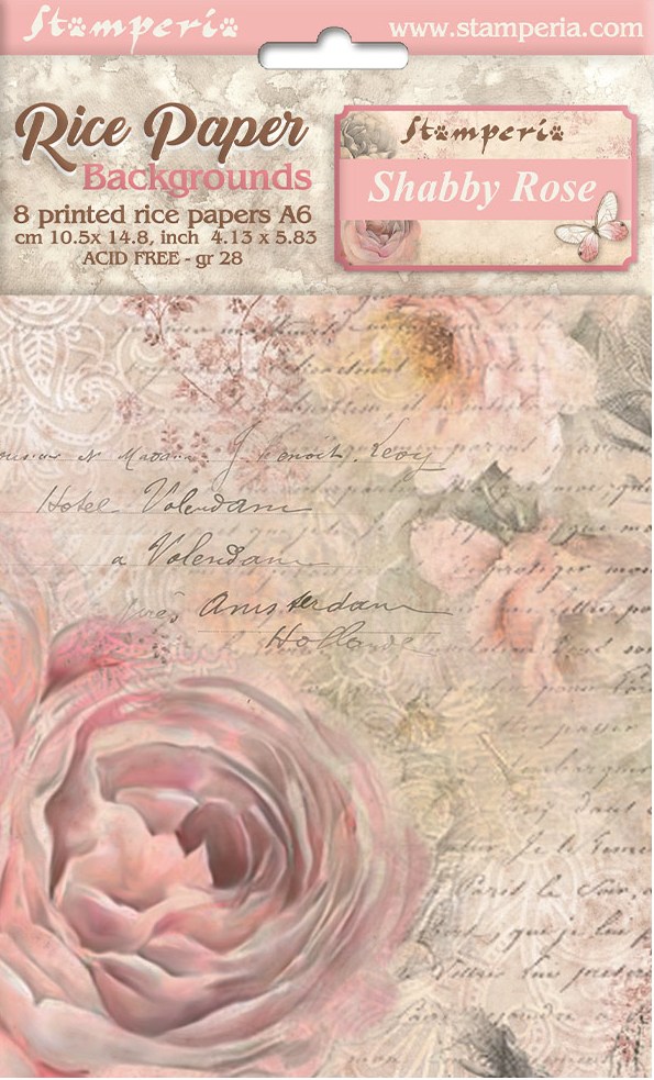 Stamperia Shabby Rose A6 Rice Paper Backgrounds (8 sheets)