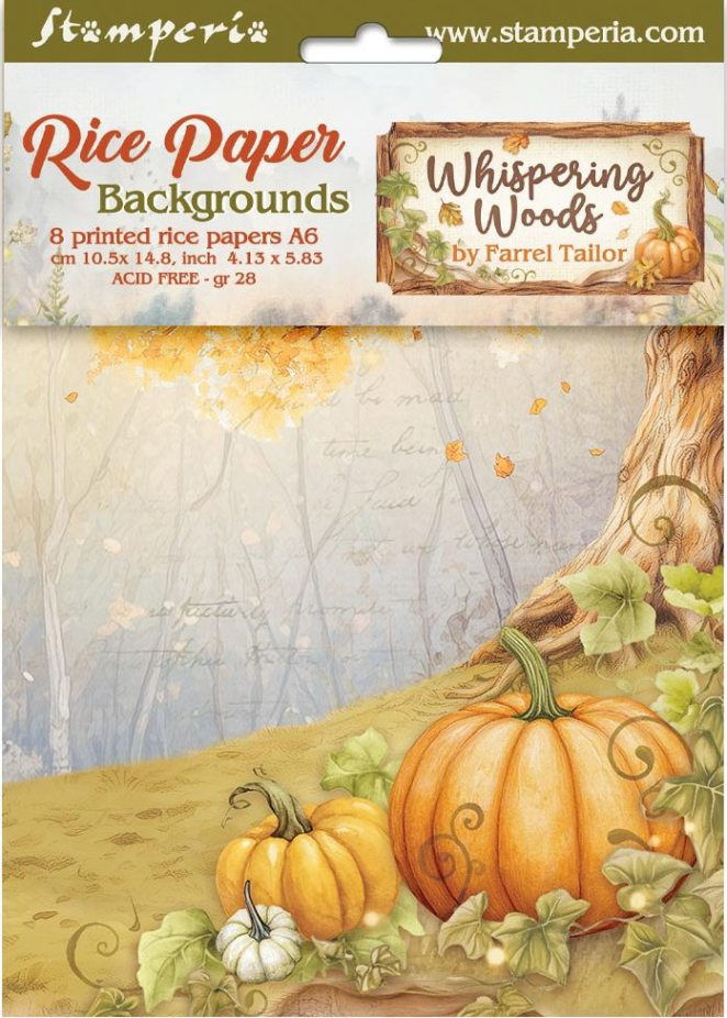 Stamperia Whispering Woods A6 Rice Paper Backgrounds (8pcs)