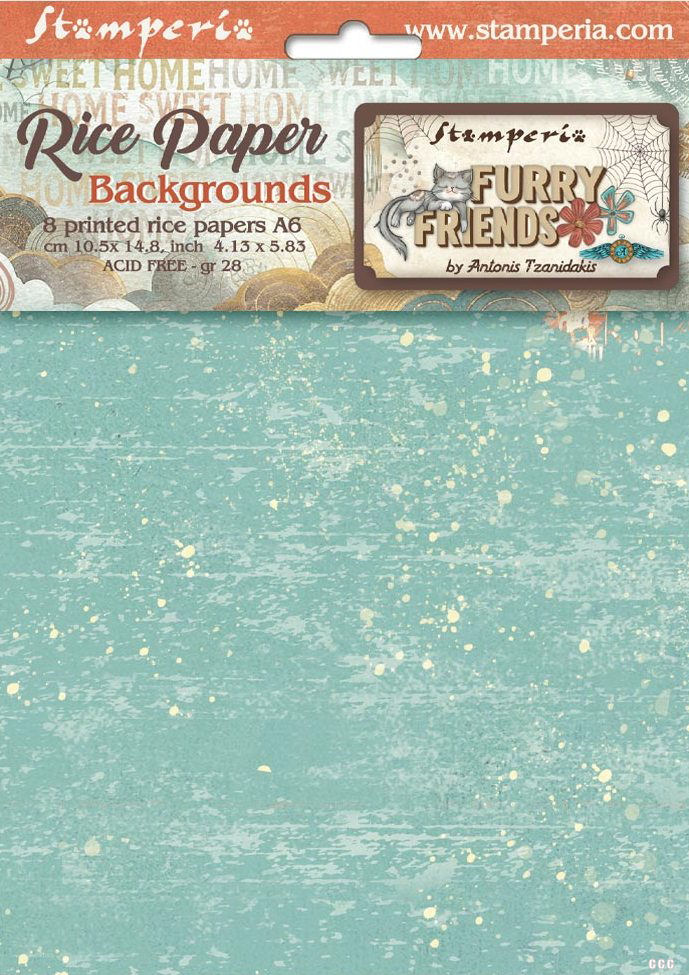 Stamperia Furry Friends A6 Rice Paper Backgrounds (8pcs)