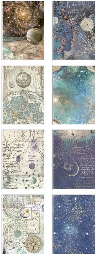 Stamperia Cosmos A6 Rice Paper Backgrounds Selection (8pcs) by Cristina Radovan
