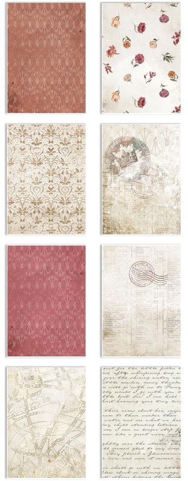 NEW Stamperia Our Way A6 Rice Paper Backgrounds Selection (8pcs) (DFSAK6061) 