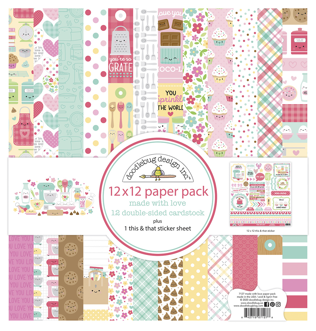 Doodlebug Design Made With Love 12x12 Inch Paper Pack (7127)