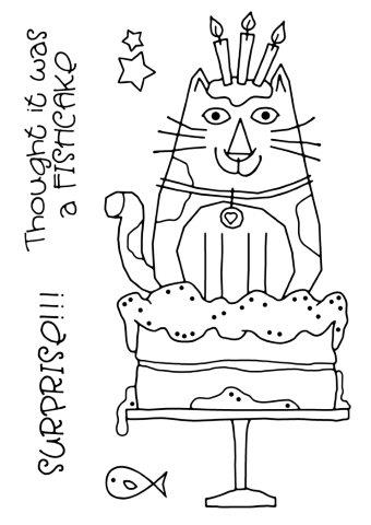 Woodware Clear Singles Stamps - Cat Birthday Cake (FRS680)