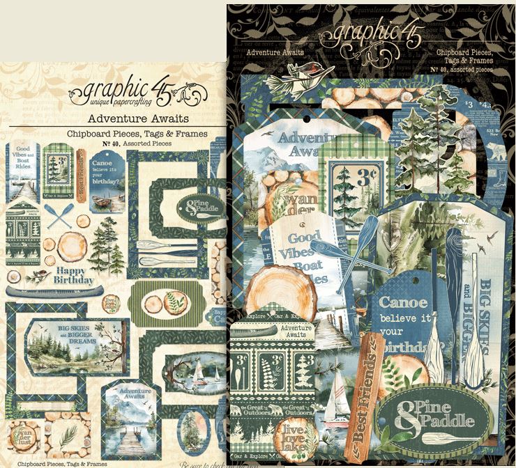 Graphic 45 Adventure Awaits Chipboard Pieces, Tags & Frames
