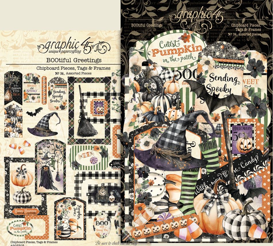 Graphic 45 BOOtiful Greetings - Tags & Frames Chipboard Pieces