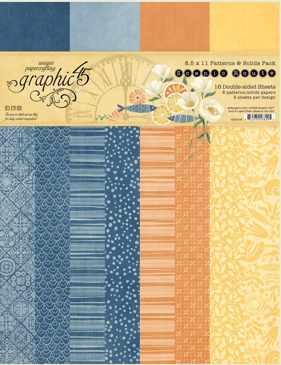 Graphic 45 Scenic Route 8.5x11 Inch Patterns & Solids Pack