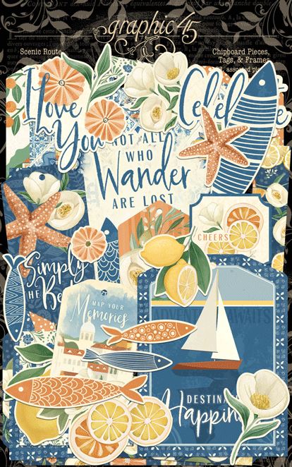 Graphic 45 Scenic Route Chipboard Pieces, Tags & Frames