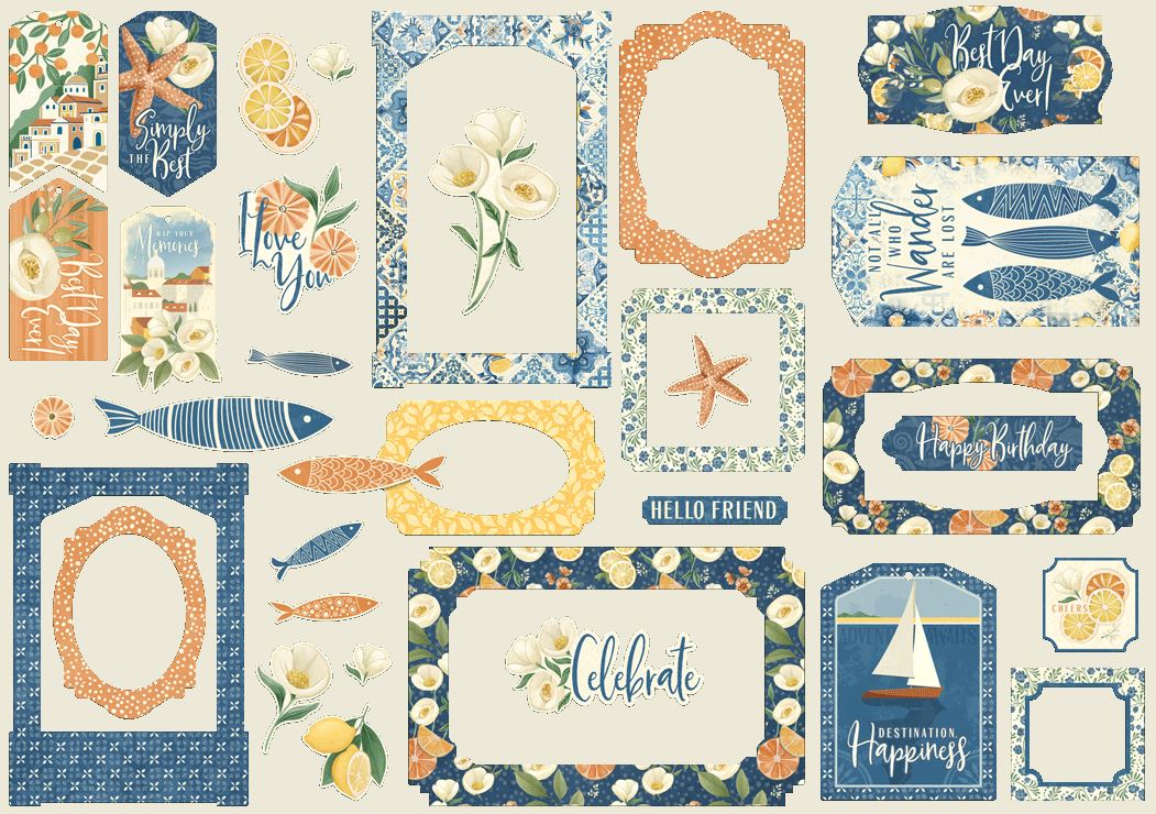 Graphic 45 Scenic Route Chipboard Pieces, Tags & Frames