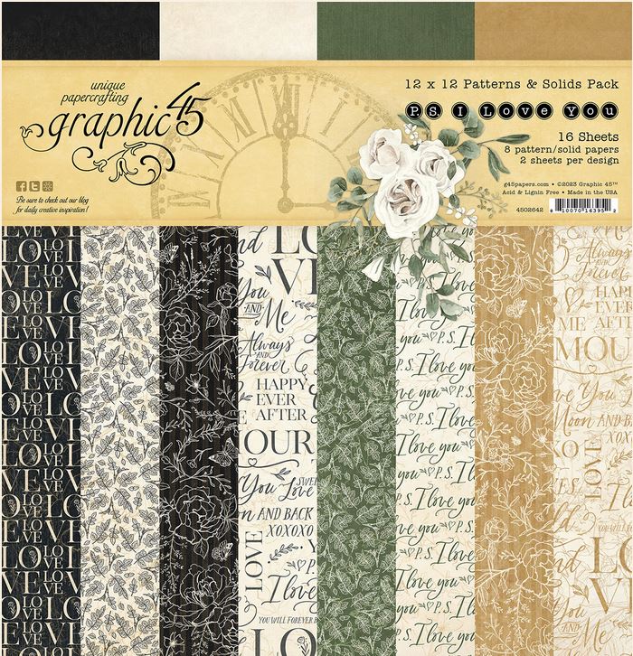Graphic 45 P.S. I Love You Patterns and Solid Pad