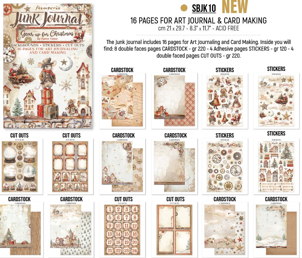 Stamperia Gear up for Christmas Junk Journal Stickers, Backgrounds, Cut-Outs