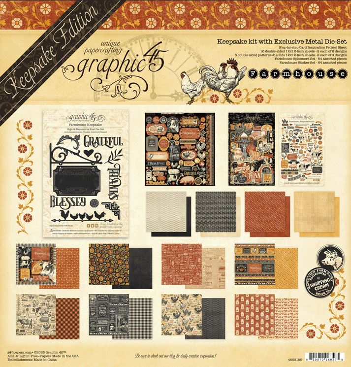 PRE-ORDER: Graphic 45 Farmhouse Keepsake Kit with Exclusive Metal Die-Set (4503150) 