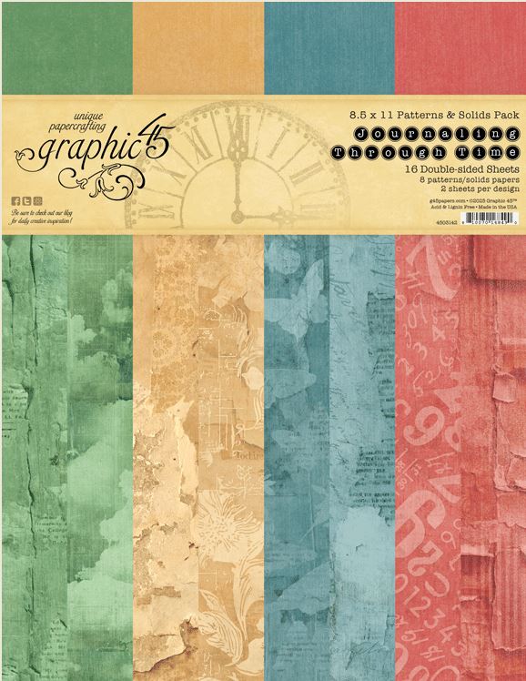 PRE-ORDER: Graphic 45 Journalling Through Time 8.5 x 11 Inch Patterns & Solids Pack