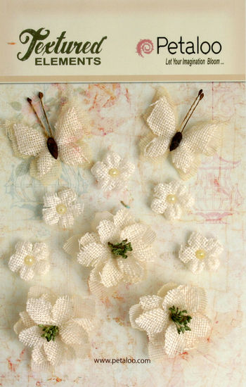 Petaloo Burlap Butterflies & Blossoms x 10 - Ivory