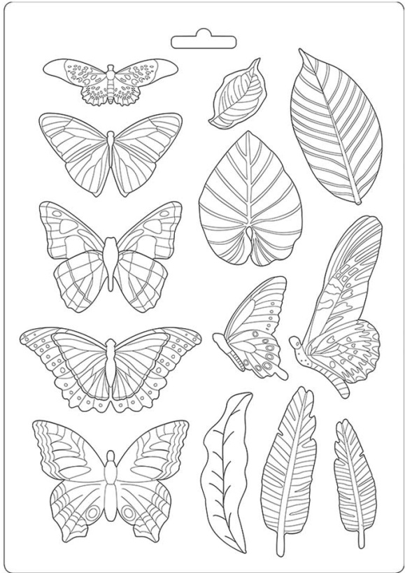 Stamperia Soft Mould A4 -  Amazonia Leaves and Butterflies (K3PTA489)