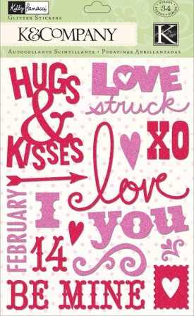 K & Company Valentine - Word Glitter Stickers