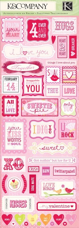 K & Company Valentine - Embossed Stickers