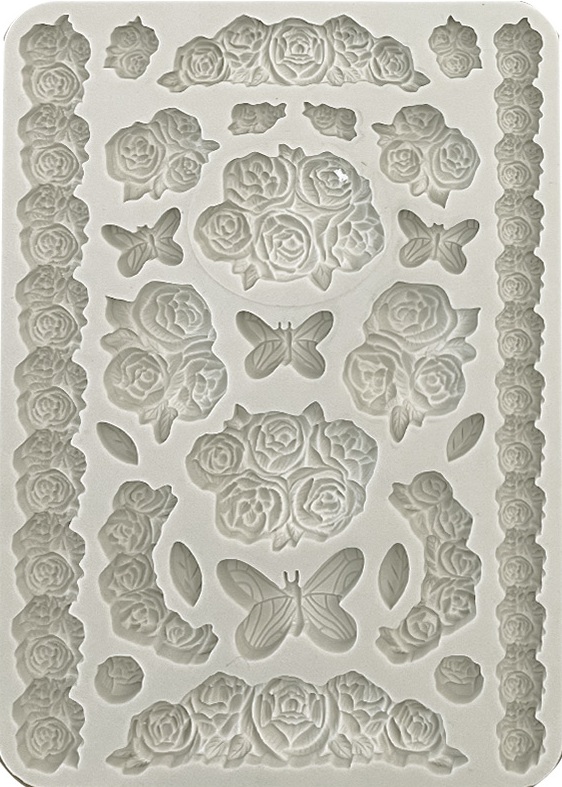 Stamperia Shabby Rose Silicon Mould-  Roses and Butterfly (KACMA529)