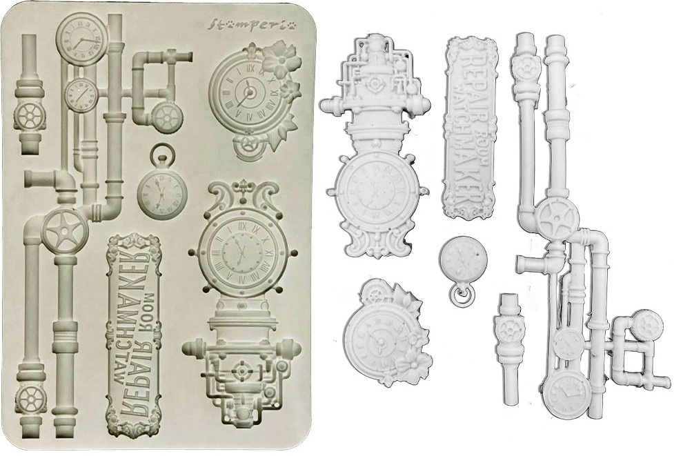 Stamperia Gardens of Time A5 Silicon Mould Clocks and Tubes (KACMA608)