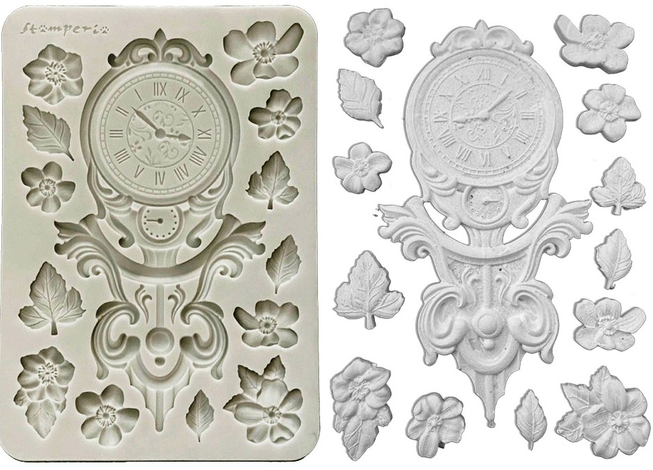 Stamperia Gardens of Time A5 Silicon Mould Clock and Flowers (KACMA610) 