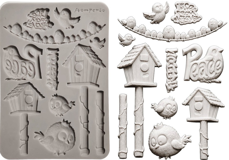 Stamperia Furry Friends 2 A5 Silicon Mould Birds by Antonis Tzanidakis (KACMA625) 