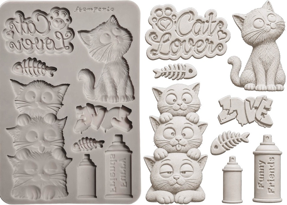 Stamperia Furry Friends 2 A5 Silicon Mould Cats by Antonis Tzanidakis (KACMA626) 