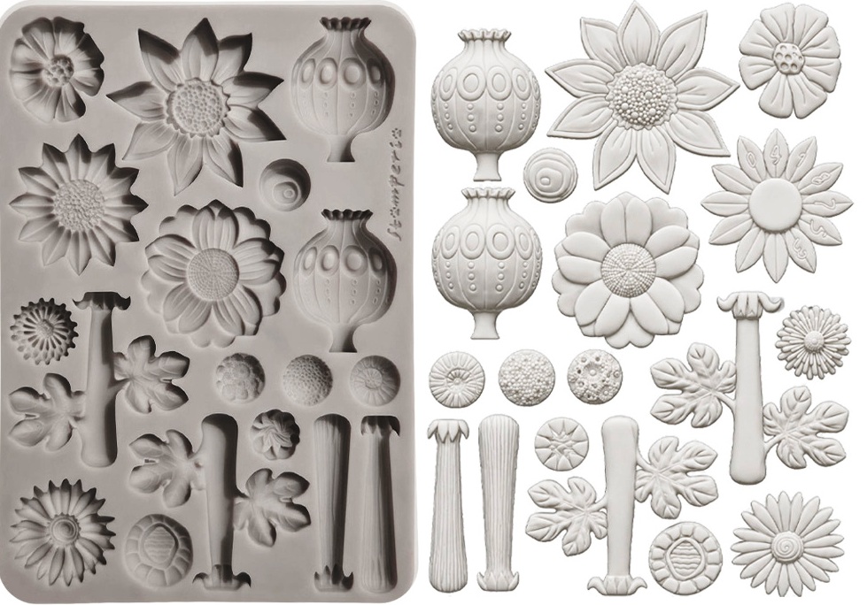 Stamperia Furry Friends 2 A5 Silicon Mould Flowers by Antonis Tzanidakis (KACMA628) 