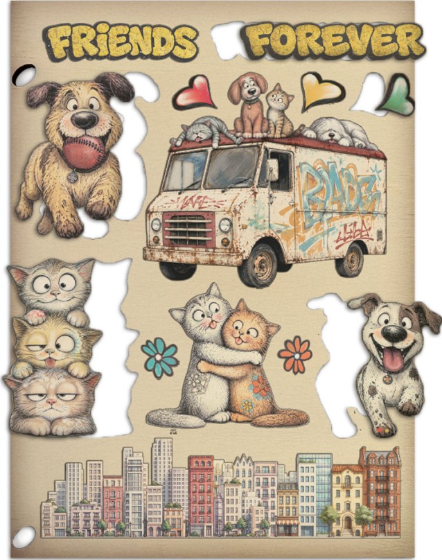 Stamperia Furry Friends 2 A5 Coloured Wooden Shapes by Antonis Tzanidakis (KLSP211)