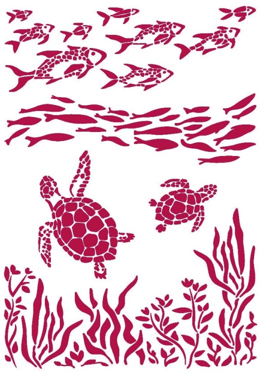 Stamperia Stencil A4 -  Romantic Sea Dream  Fish and Turtles (KSG460)