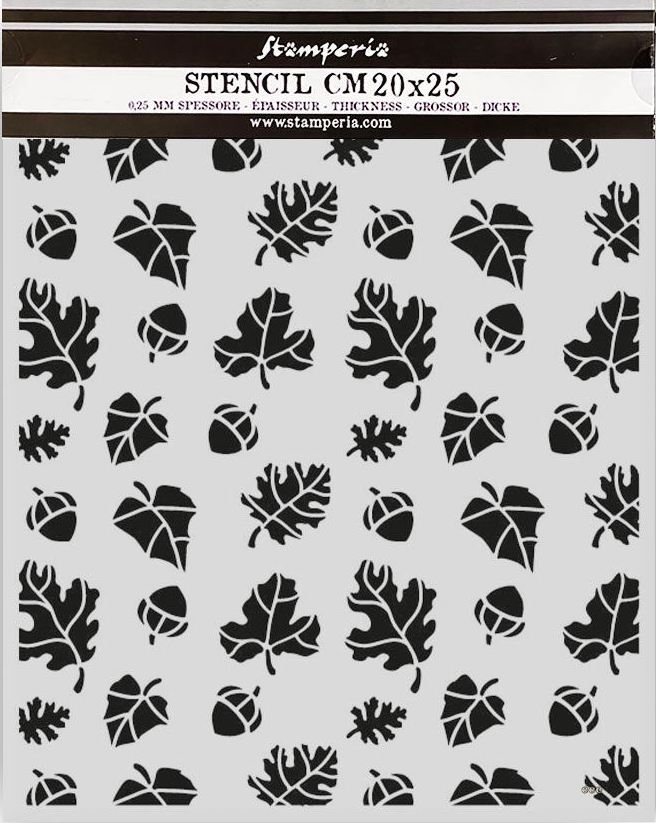 Stamperia Whispering Woods Thick Stencil 20x25cm - Leaves and Acorns Pattern (KSTD187) 