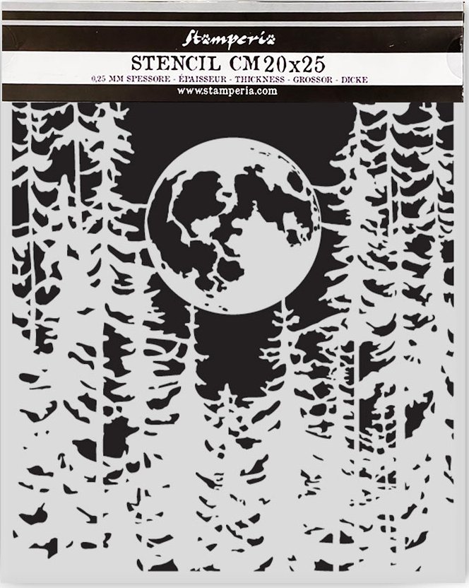 Stamperia Herbarium Silvae Thick Stencil 20x25cm Moon in the Forest (KSTD194) 