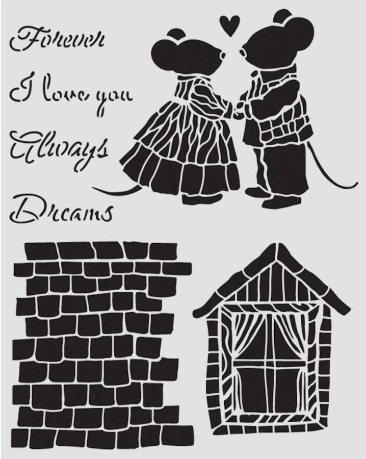 Stamperia Family Thick stencil 20x25cm House and Mice (KSTD196) 