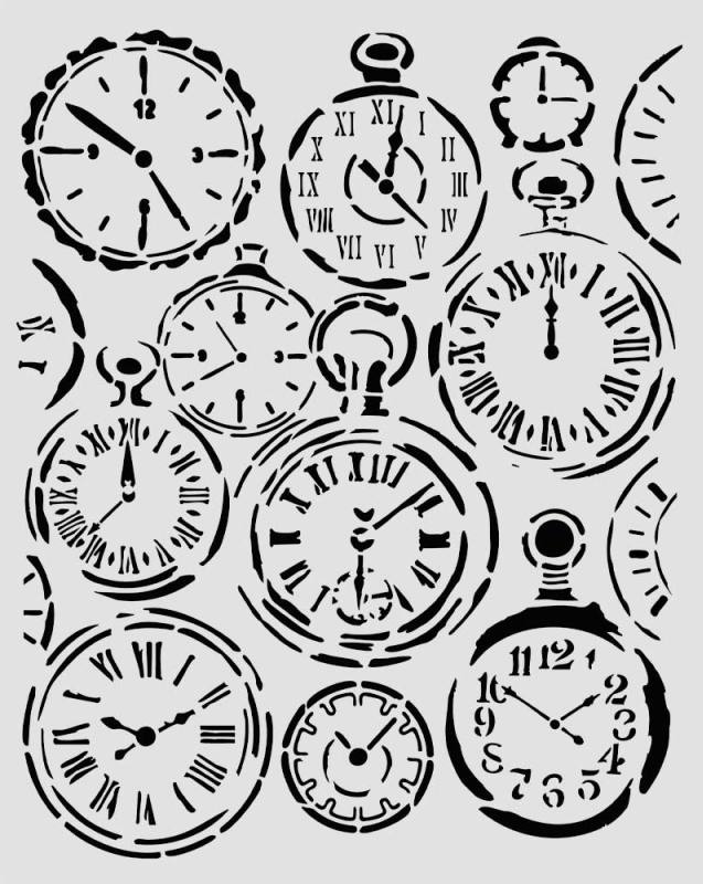 Stamperia Gardens of Time Thick Stencil 20x25cm Mixed Clocks (KSTD203) 