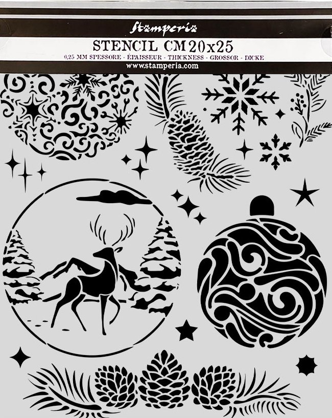 NEW Stamperia Thick Stencils 20x25cm Christmas Baubles (KSTD215) 