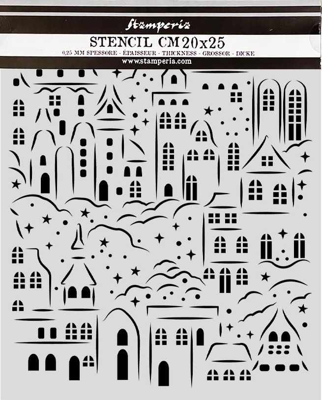 NEW Stamperia Thick Stencils 20x25cm Christmas Village (KSTD217) 