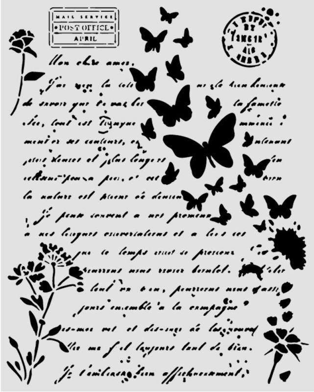 Stamperia Flowers and Poems Thick Stencils 20x25cm Letter and Butterflies (KSTD220) 