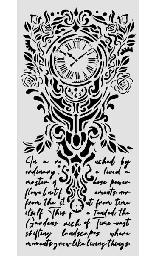 Stamperia Gardens of Time Thick Stencil 12x25cm Clock and Writing (KSTDL157) 